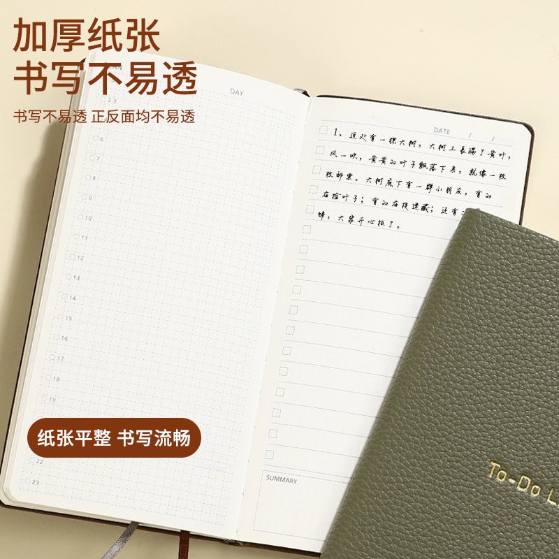A6 Notebook Pu Ribbon Bookmark Timeline Todolist Planner Portable Office Notepad - Image 4